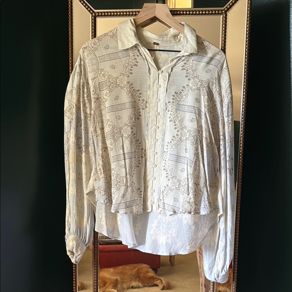 Free People Cream Blouse with Textured Fabric